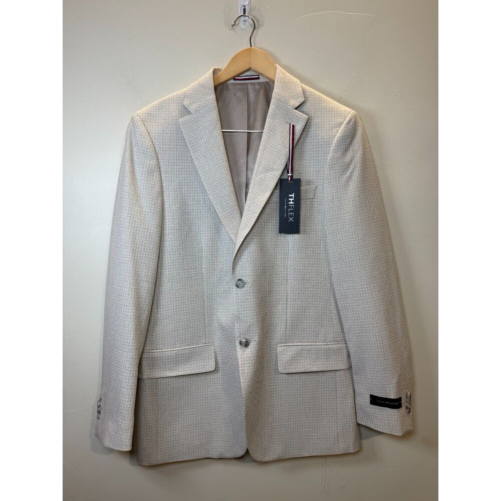 Tommy Hilfiger NWT Sport Coat Men's 38R White Tan Check Modern Fit Stretch Neat
